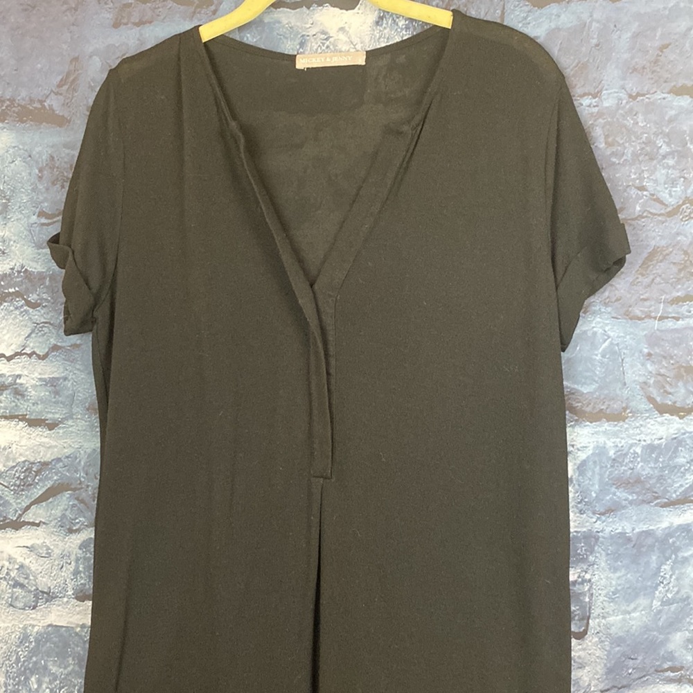 Mickey and Jenny Minimalist V Neck High Low Pullover Shirt Knit Dress - Picture 2 of 8